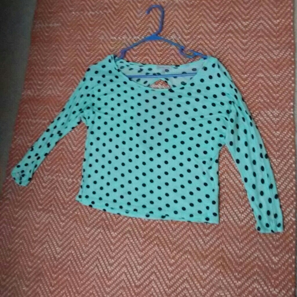 Turquoise Black Polka Dot 3/4 Sleeved Top